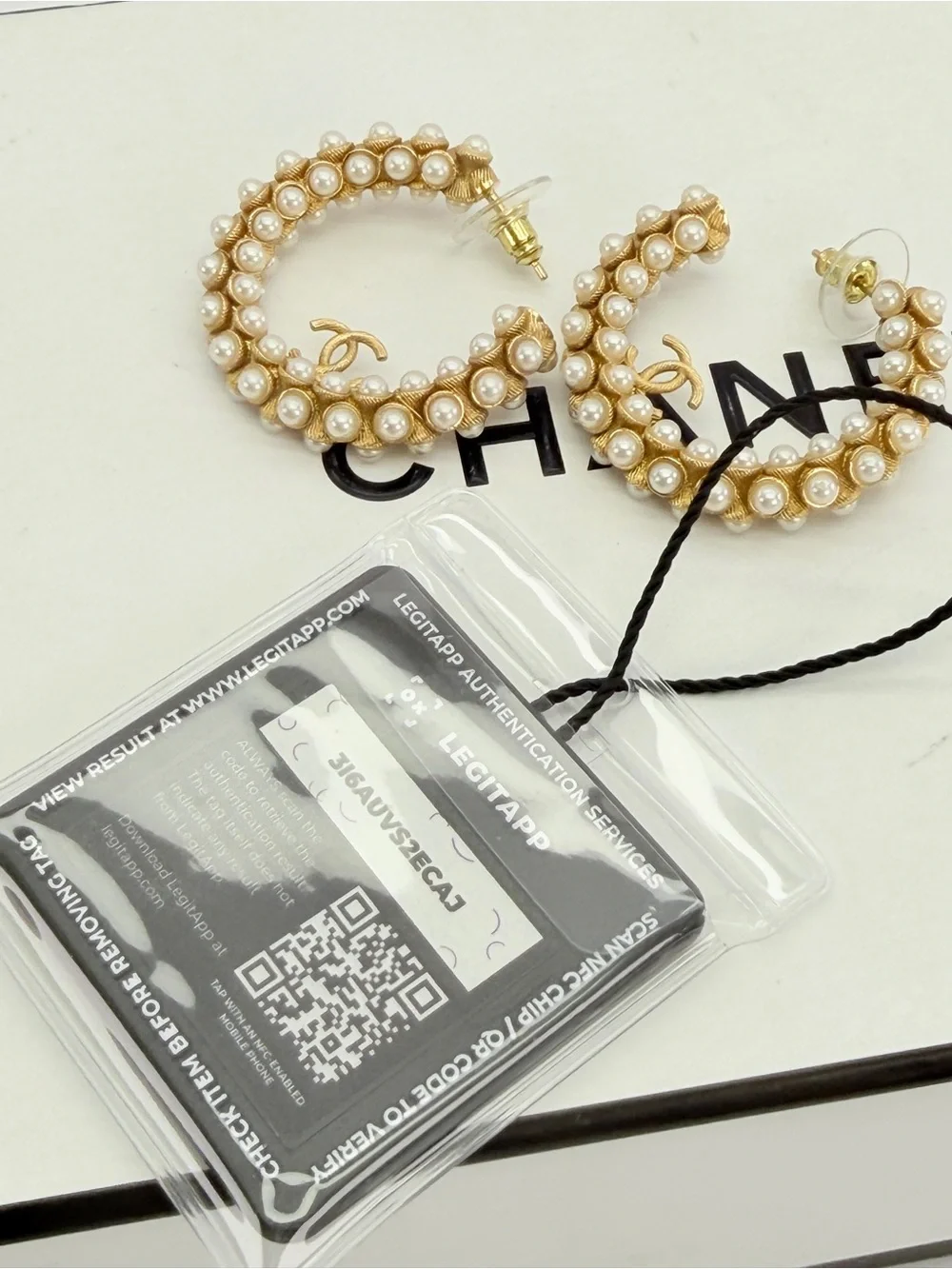 Chanel 2023 Faux Pearl CC Hoop Earrings